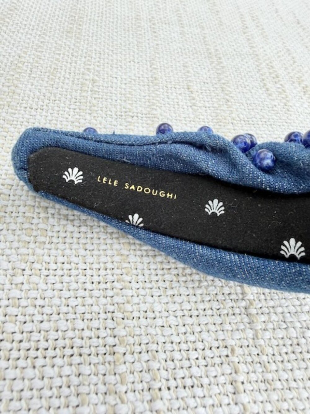 Lele Sadoughi Blue Denim Knotted Headband Beaded Sodalite Style - Picture 5 of 5